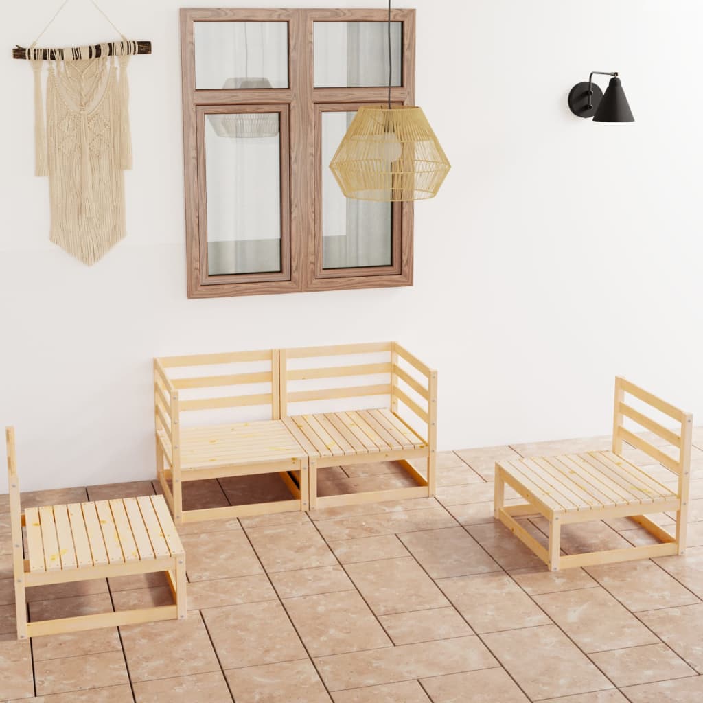 vidaXL 4-Piece Solid Pine Wood Lounge Set