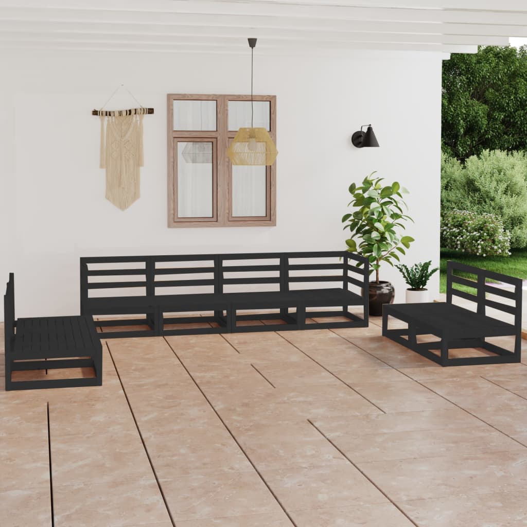 vidaXL 8-Piece Lounge Set Solid Pinewood Black