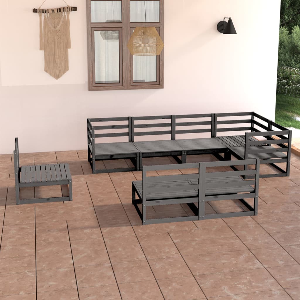vidaXL 8-Piece Lounge Set Solid Pine Wood Grey