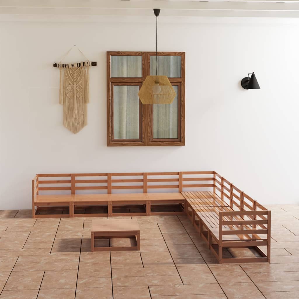 vidaXL 10-Piece Lounge Set Solid Pine Honey Brown