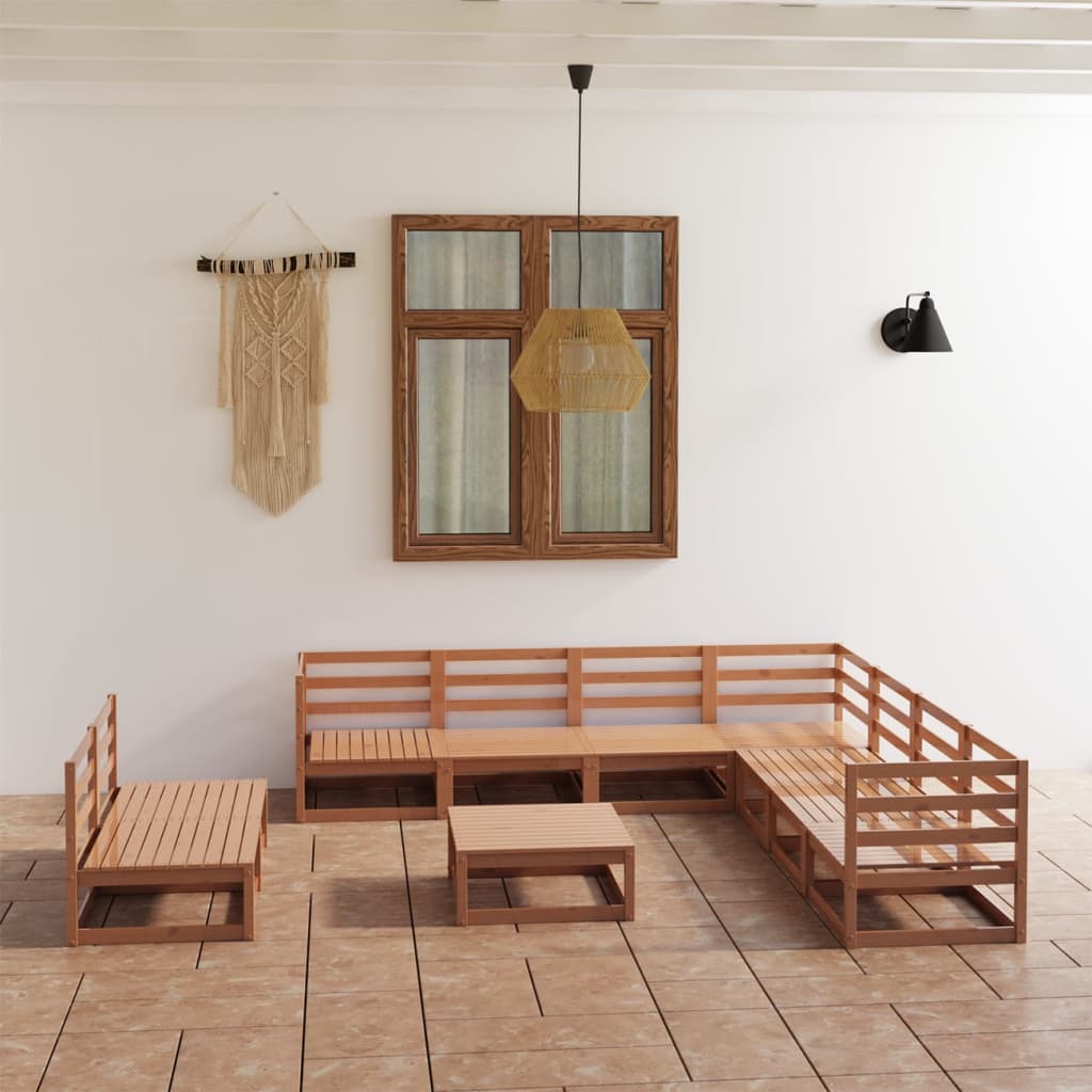 vidaXL 10-Piece Lounge Set Solid Pine Honey Brown