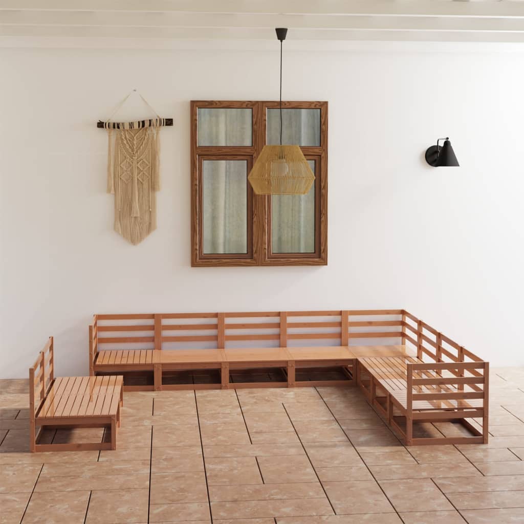vidaXL 10-Piece Lounge Set Solid Pine Honey Brown