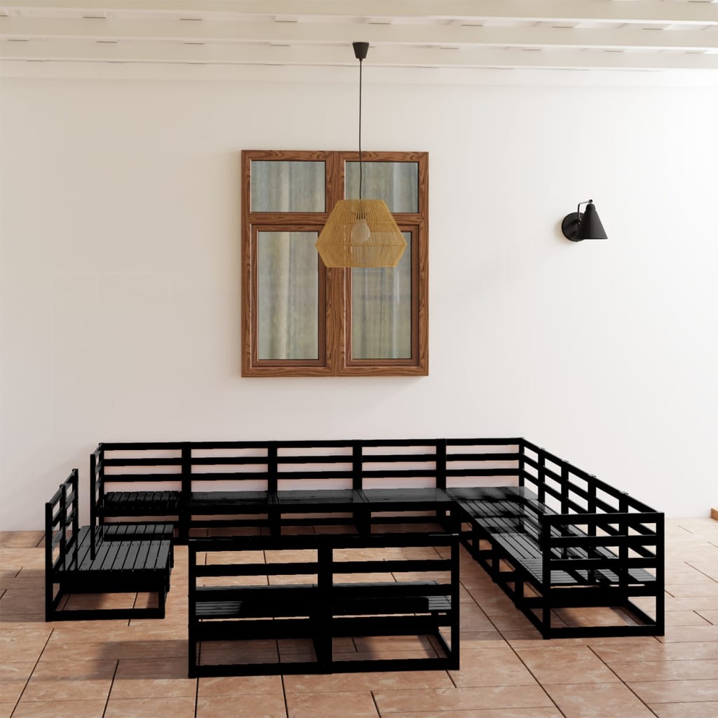 vidaXL 13-piece Garden Lounge Set Solid Pinewood Black