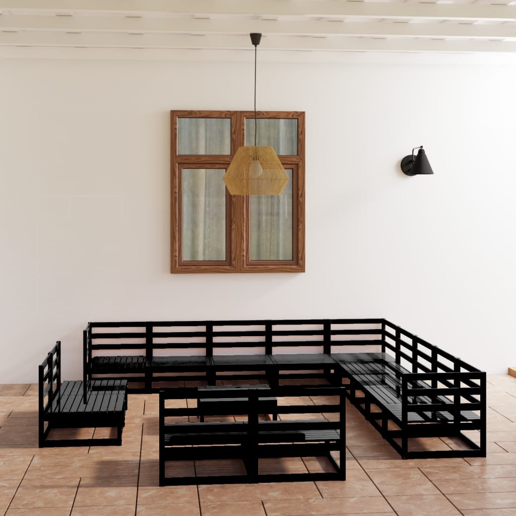 vidaXL 14-Piece Lounge Set Solid Pinewood Black