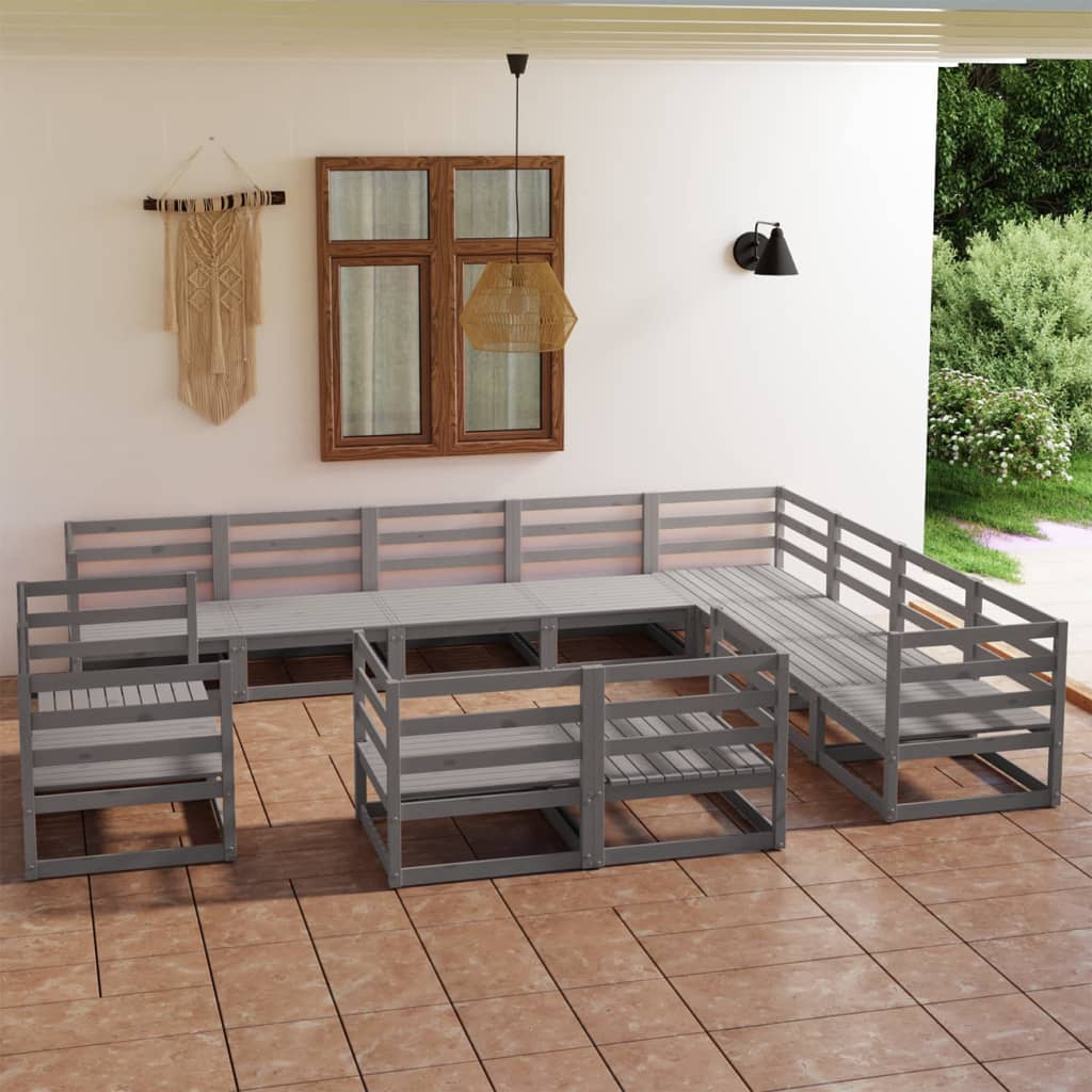 vidaXL 12-Piece Lounge Set Solid Pinewood Grey