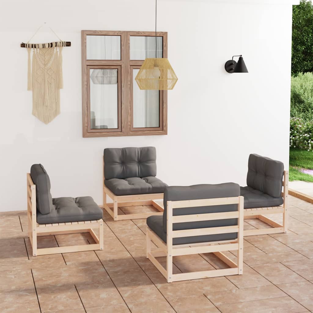 vidaXL 4-Piece Solid Pine Wood Lounge Set