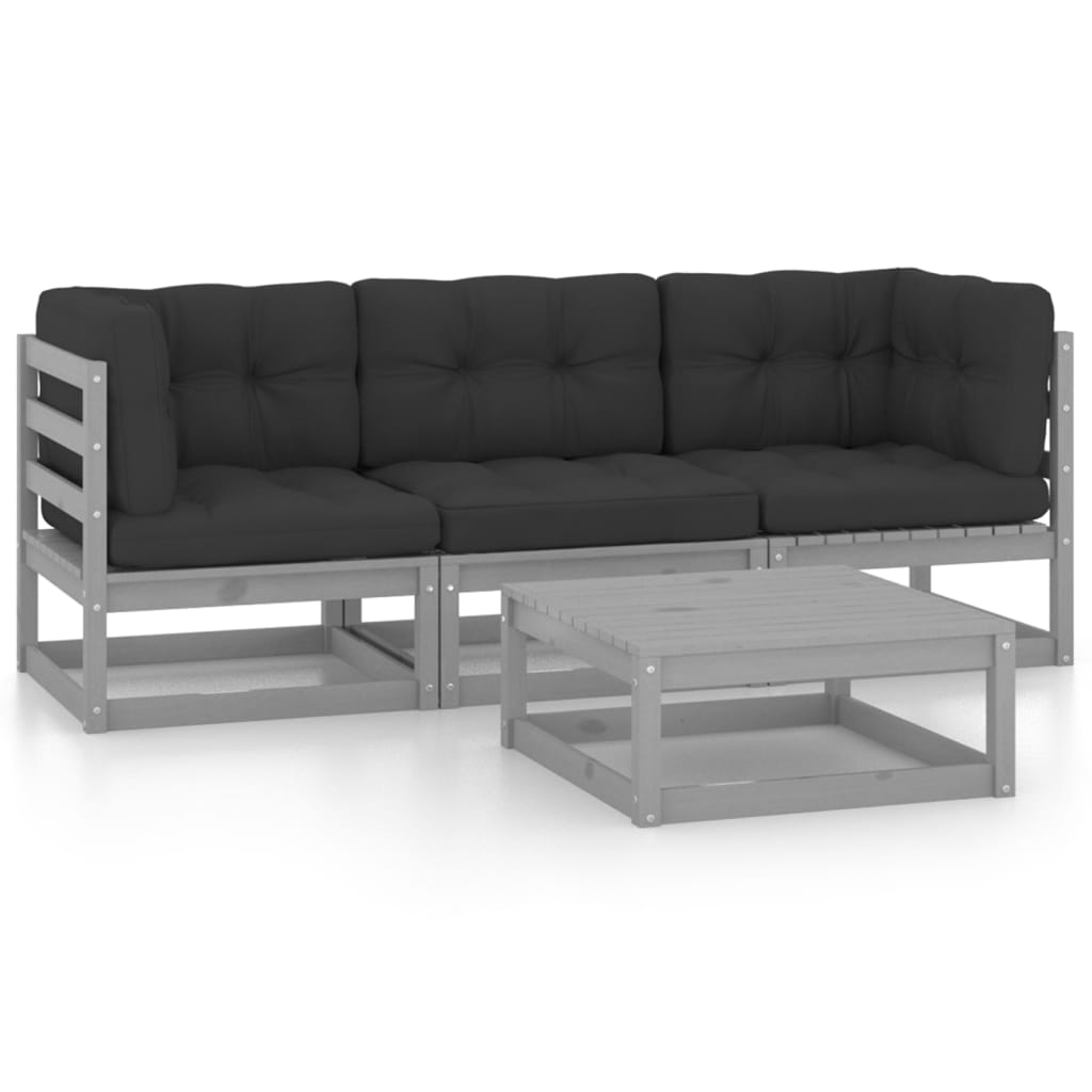 vidaXL 4-Piece Solid Pine Wood Lounge Set