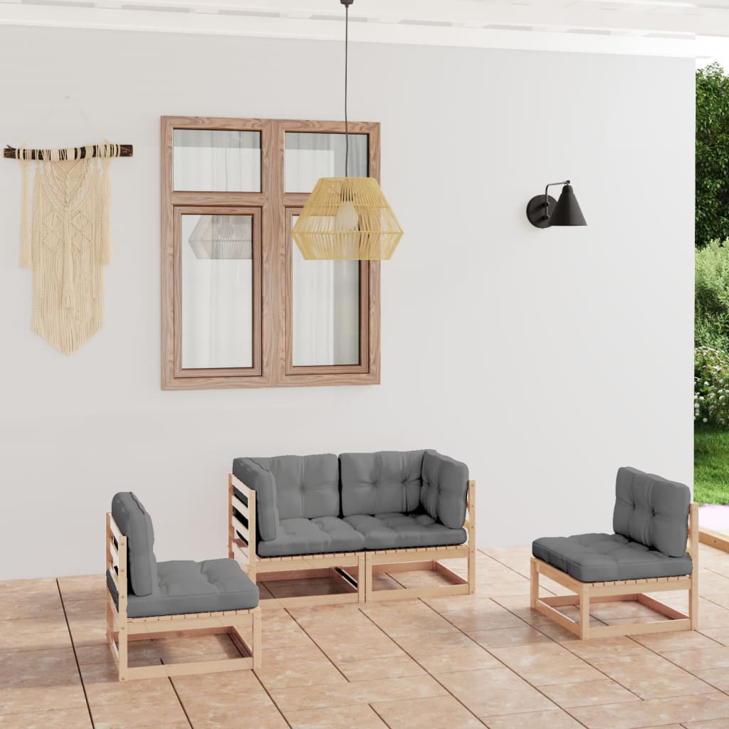 vidaXL 4-Piece Solid Pine Wood Lounge Set