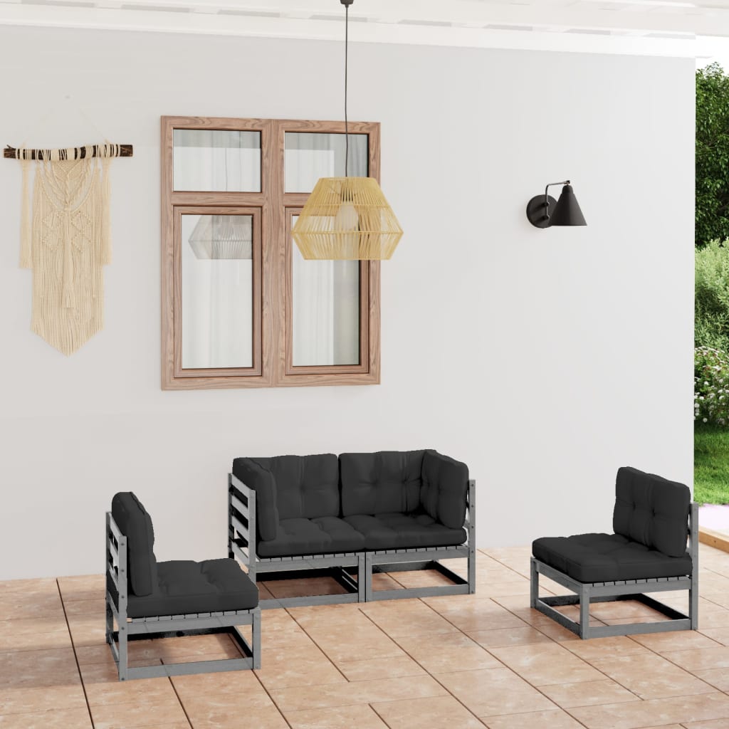 vidaXL 4-Piece Solid Pine Wood Lounge Set