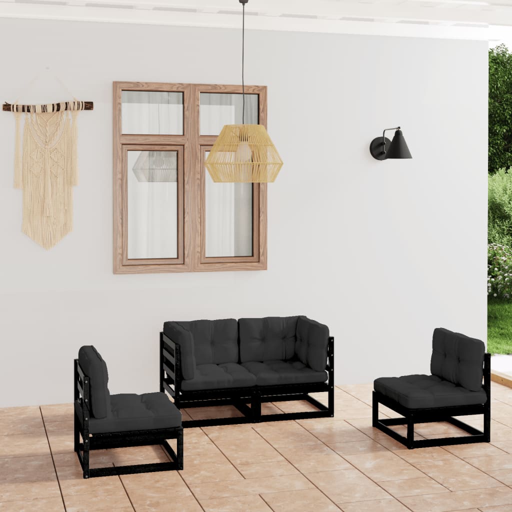 vidaXL 4-Piece Solid Pine Wood Lounge Set