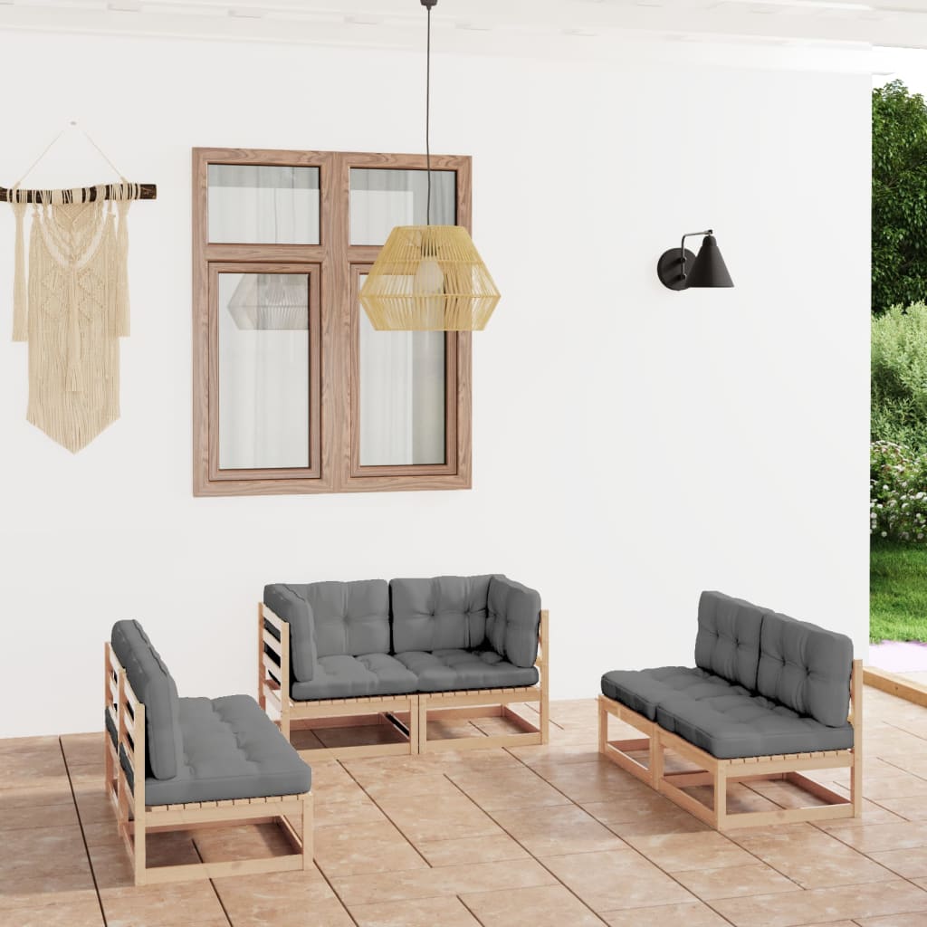 vidaXL 6-Piece Lounge Set Solid Pine Wood Grey
