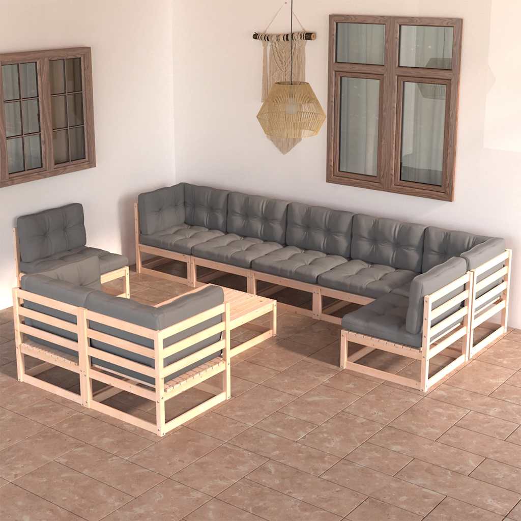 vidaXL 10-delige Loungeset massief grenenhout