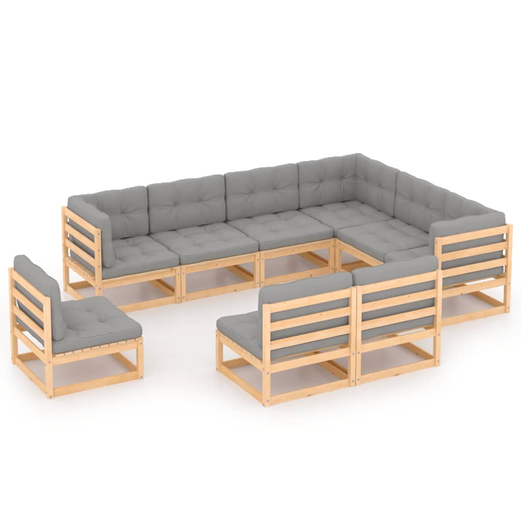 vidaXL 9-piece Lounge Set Solid Pine Wood Grey