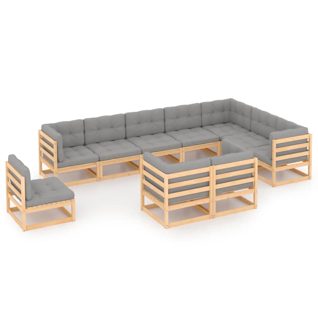 vidaXL 10-Piece Lounge Set Solid Pine Wood Grey