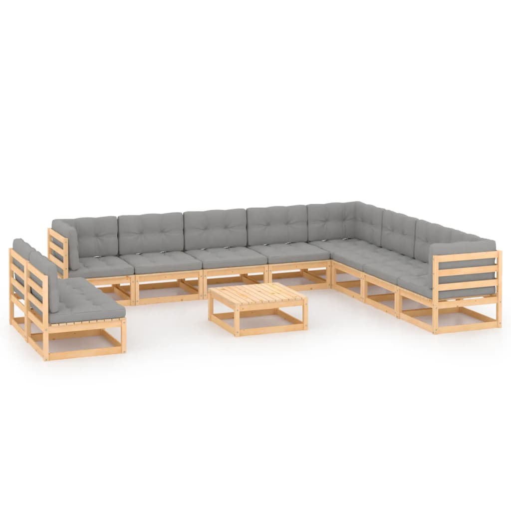 vidaXL 11-delige Loungeset massief grenenhout zwart