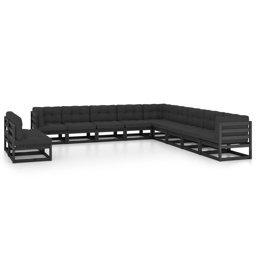 vidaXL 11-Piece Solid Pine Wood Garden Lounge Set Black
