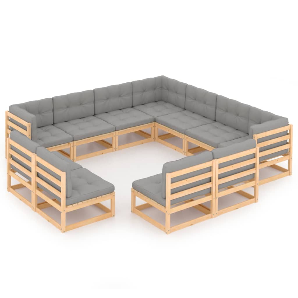 vidaXL 11-Piece Solid Pine Wood Garden Lounge Set Black