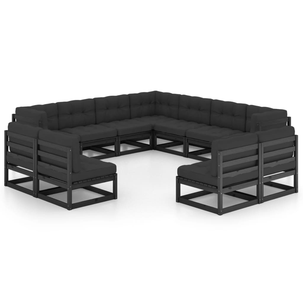 vidaXL 11-Piece Solid Pine Wood Garden Lounge Set Black