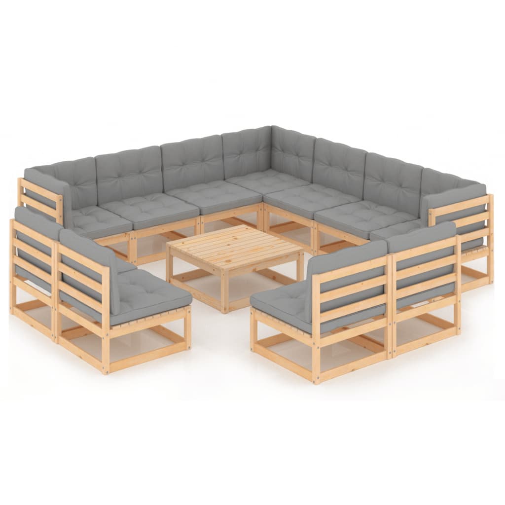 vidaXL 12-Piece Lounge Set Solid Pine Honey Brown