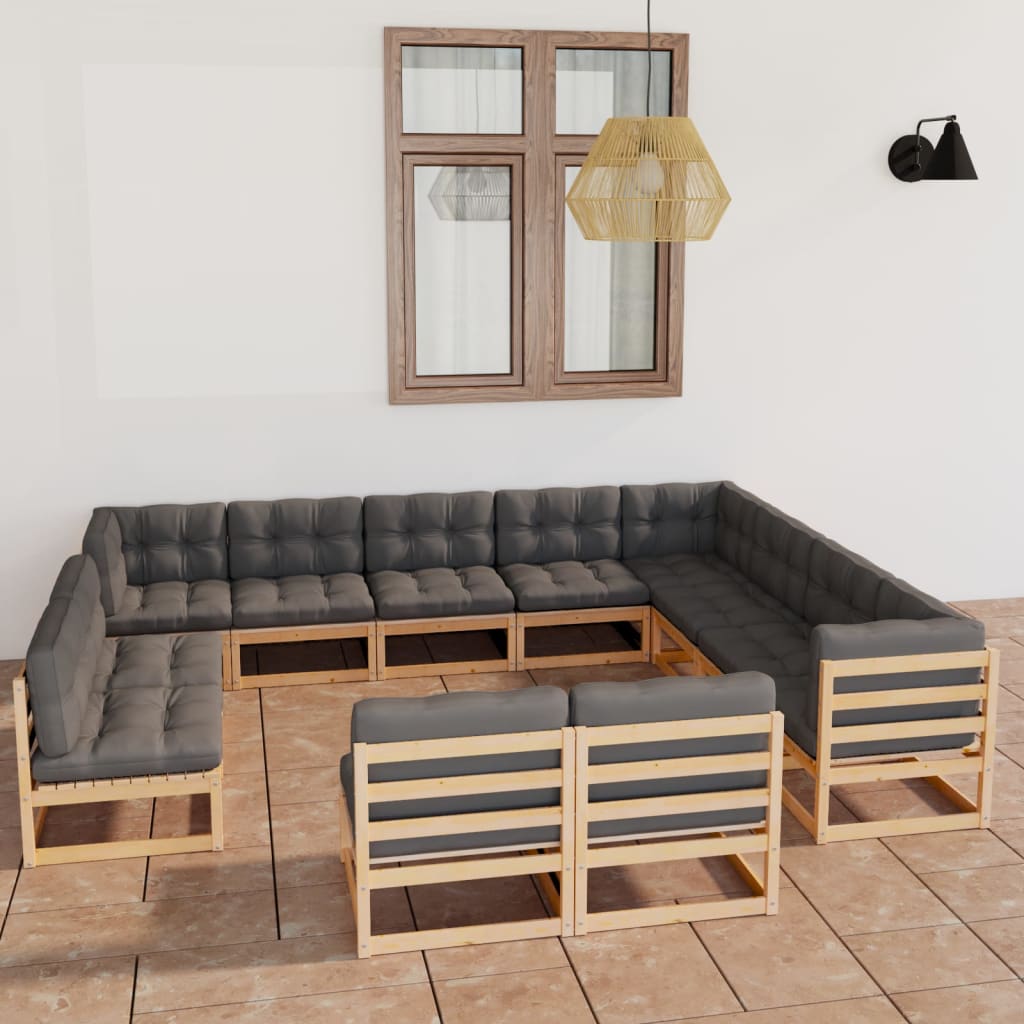 vidaXL 12-Piece Lounge Set Solid Pine Honey Brown