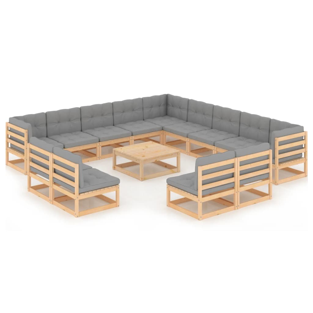 vidaXL 14-Piece Lounge Set Solid Pinewood Black
