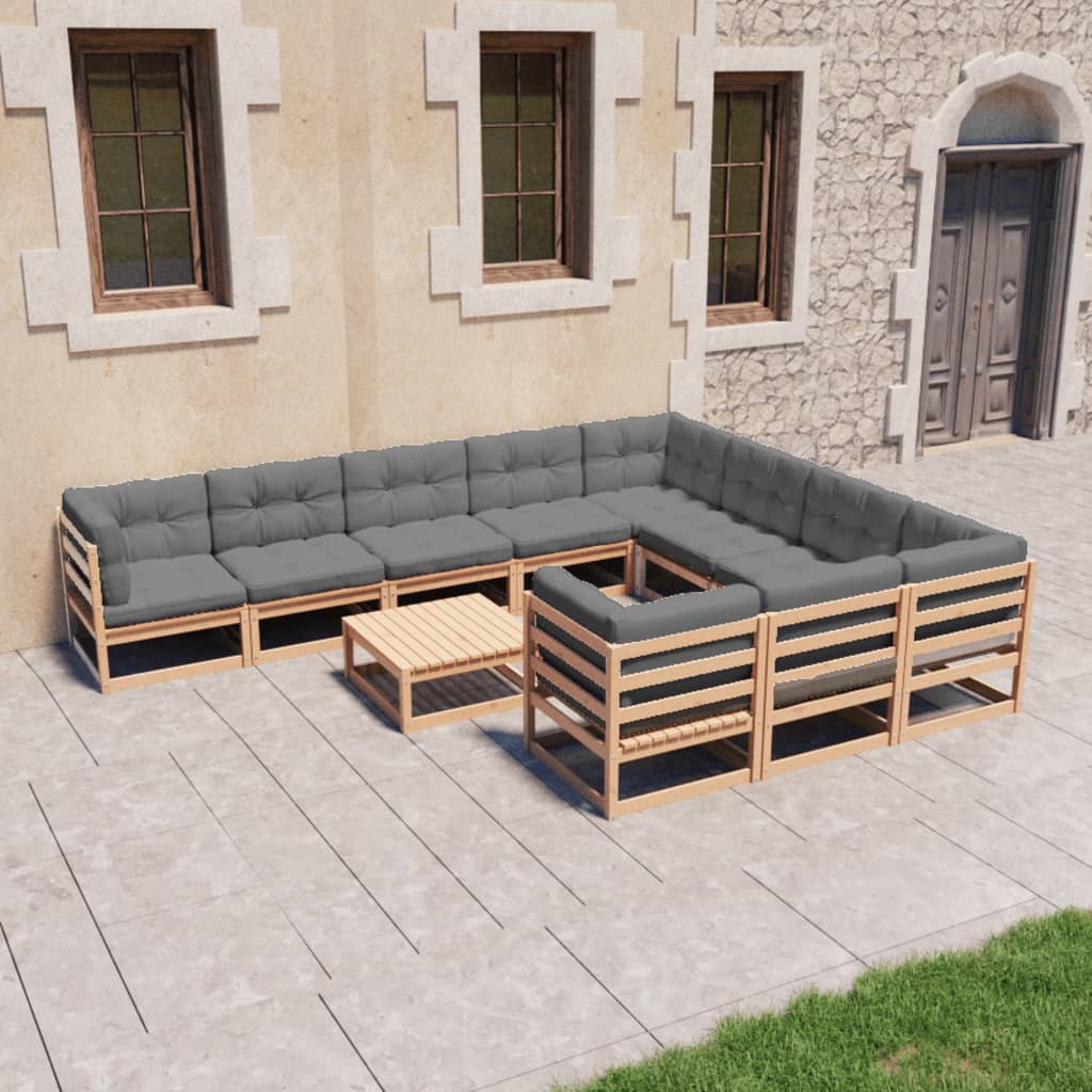 vidaXL 11-Piece Solid Pine Wood Lounge Set