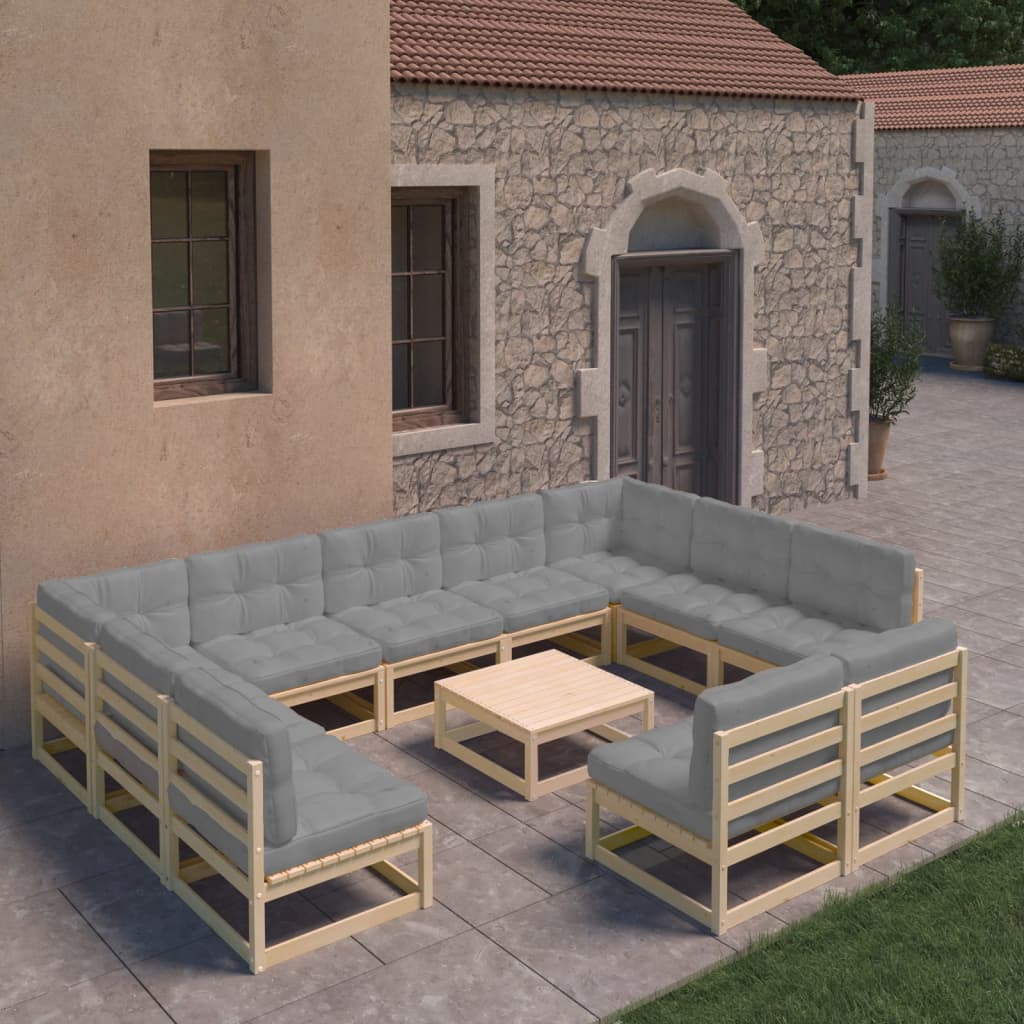 vidaXL 12-piece Solid Pinewood Lounge Set