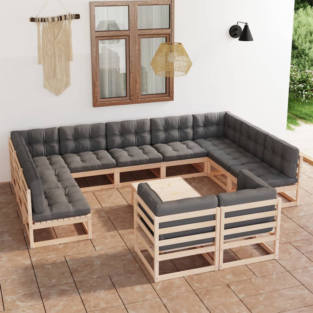 vidaXL 12-piece Solid Pinewood Lounge Set