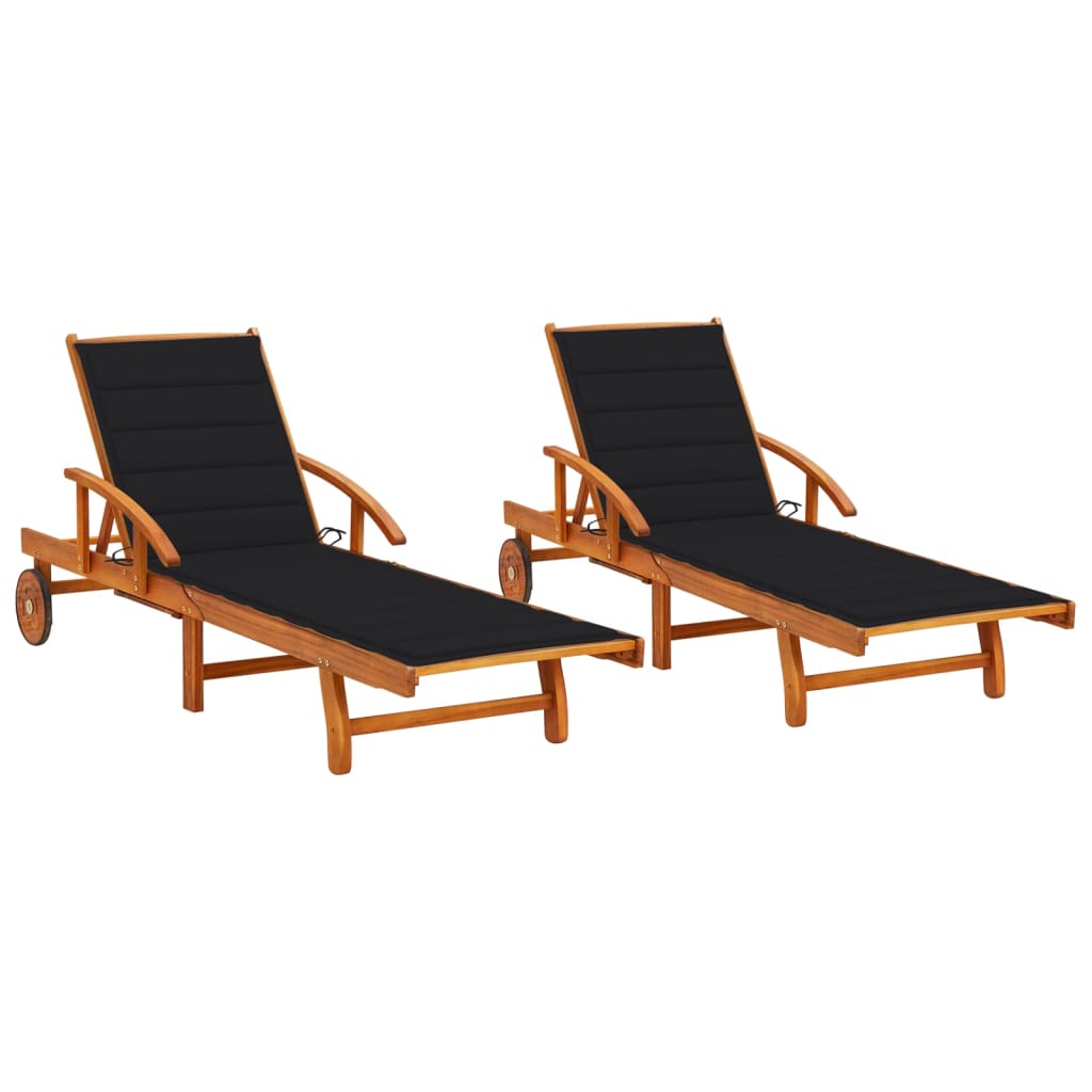 vidaXL Sun Lounger with Cushion Solid Acacia Wood