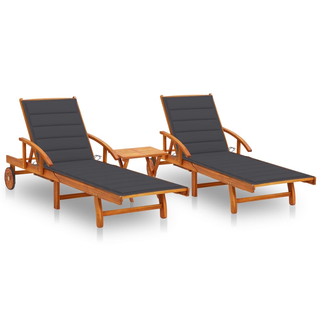 vidaXL Sun Lounger with Cushion Solid Acacia Wood