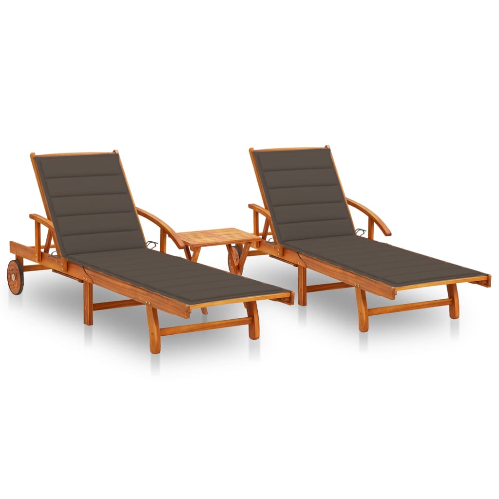 vidaXL Sun Lounger with Cushion Solid Acacia Wood