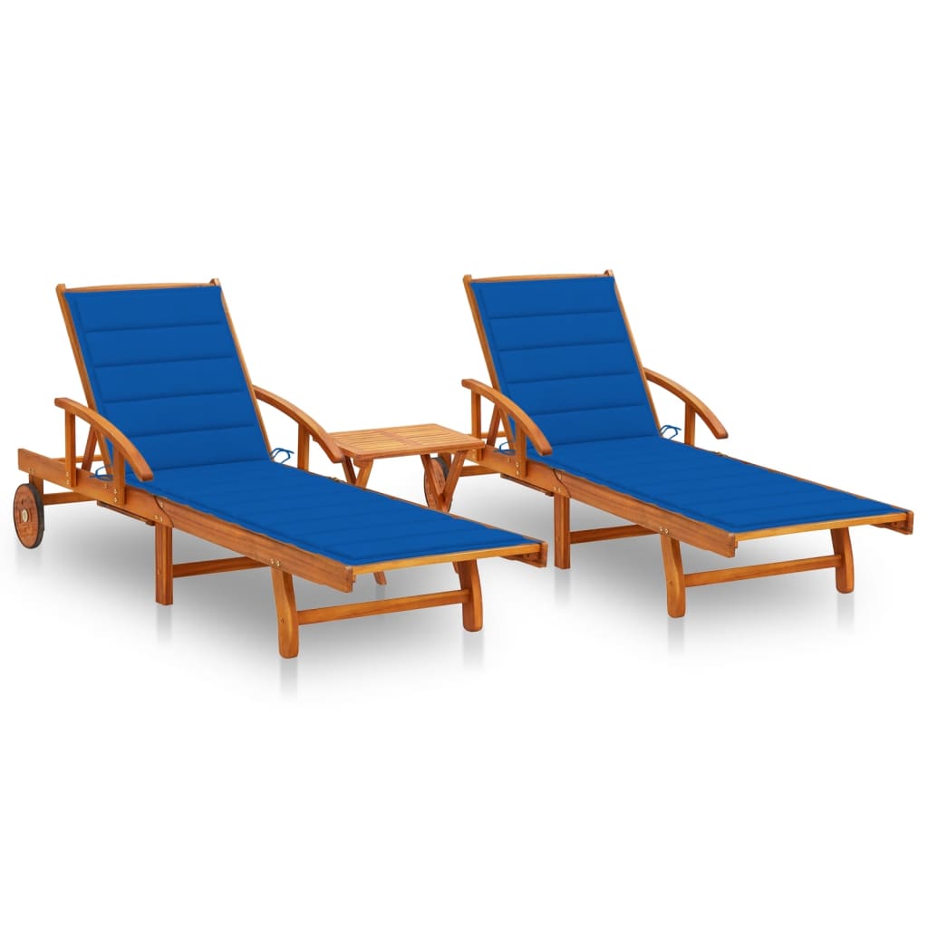 vidaXL Sun Lounger with Cushion Solid Acacia Wood