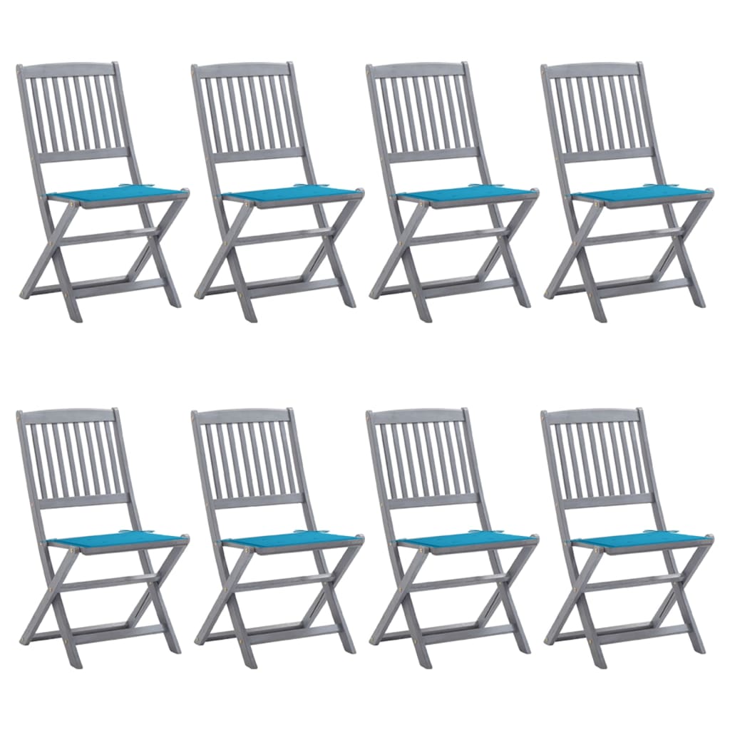 vidaXL Garden Chairs 2 pcs foldable with cushions solid acacia wood