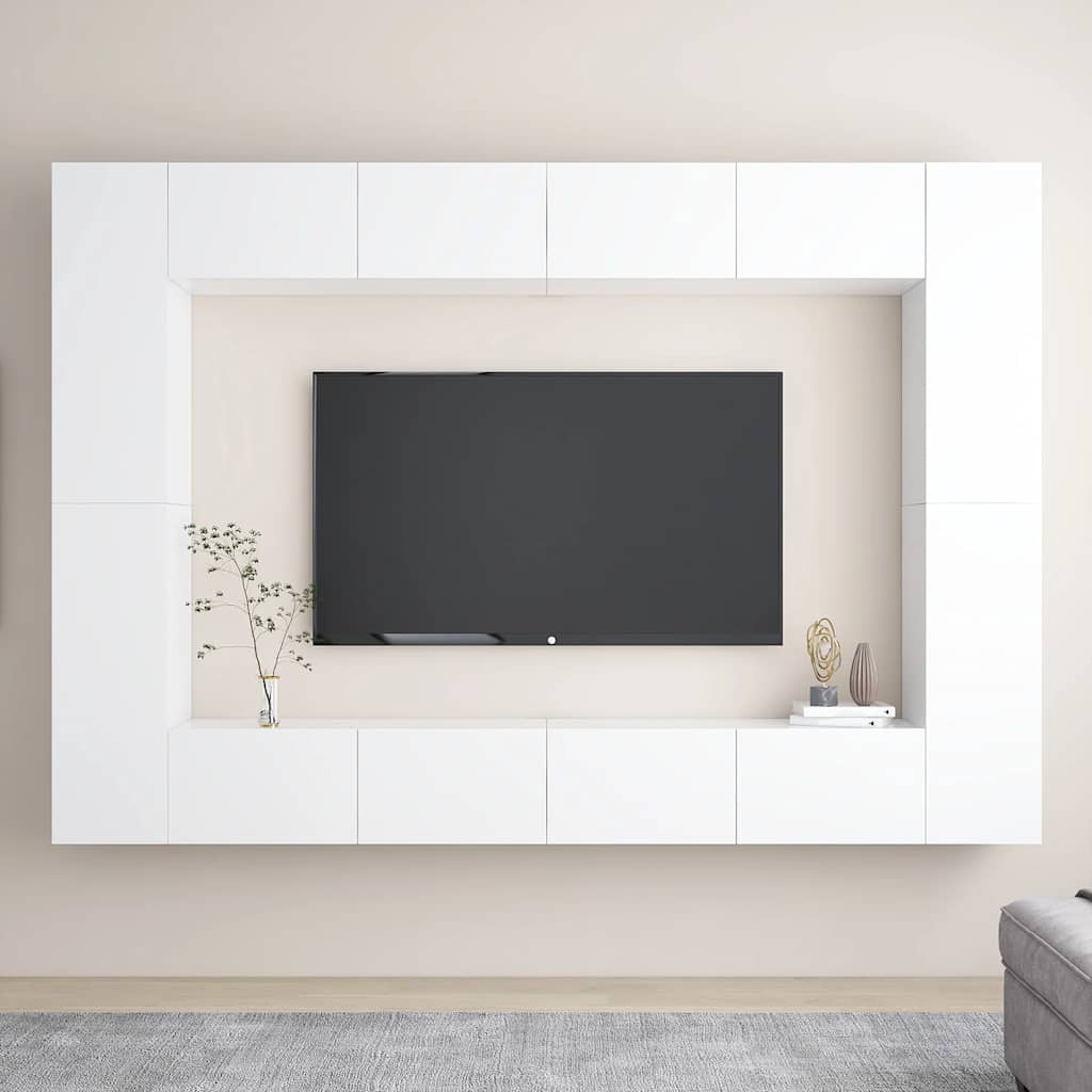 vidaXL 8-piece TV Cabinet Set Engineered Wood White