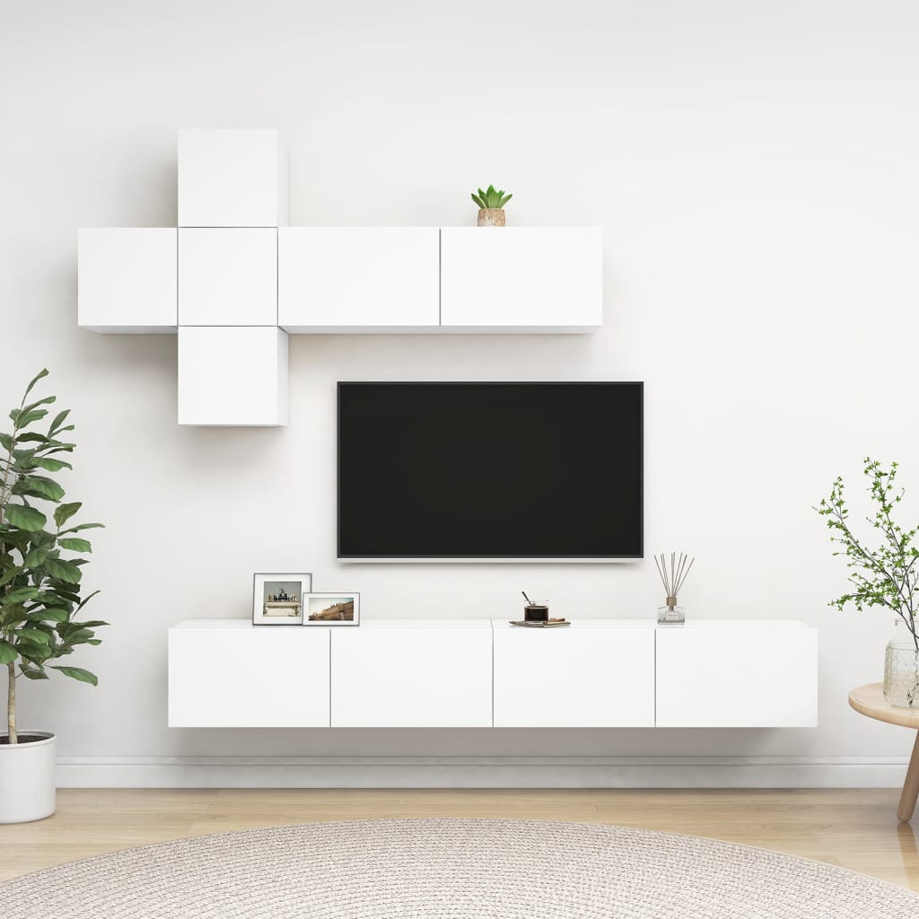 vidaXL 7-Piece TV Cabinet Set Engineered Wood White
