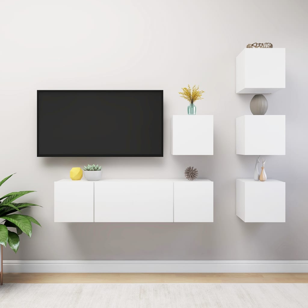 vidaXL 6-Piece TV Cabinet Set Engineered Wood White