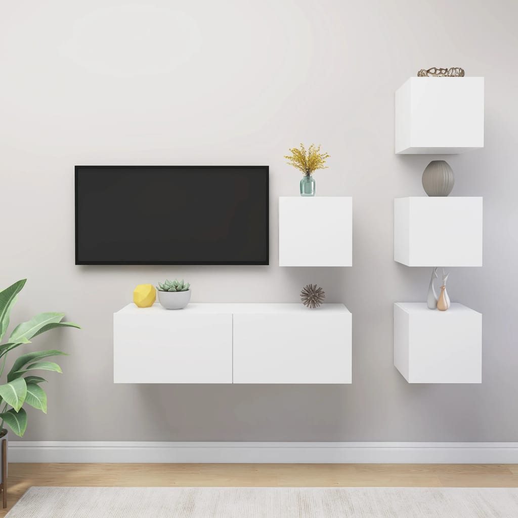 vidaXL 6-Piece TV Cabinet Set Engineered Wood White