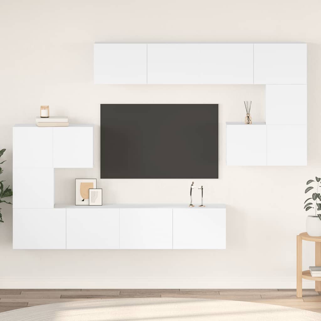 vidaXL 8-delige Tv-meubelset bewerkt hout wit