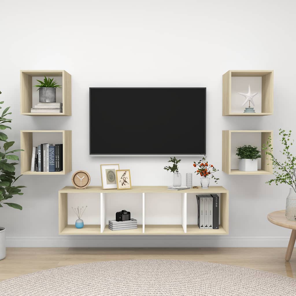 vidaXL 5-delige Tv-meubelset bewerkt hout wit