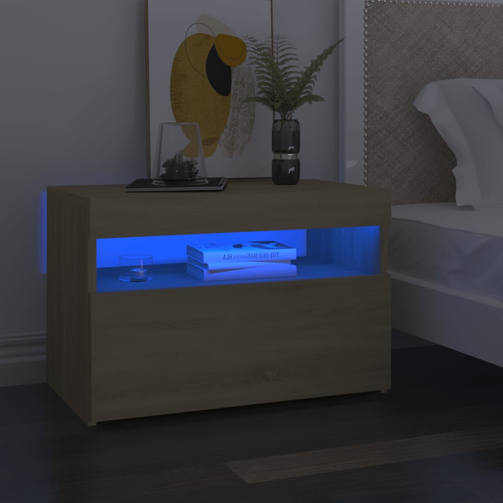 vidaXL Nachtkastje met LED-verlichting 60x35x40 cm bewerkt hout wit