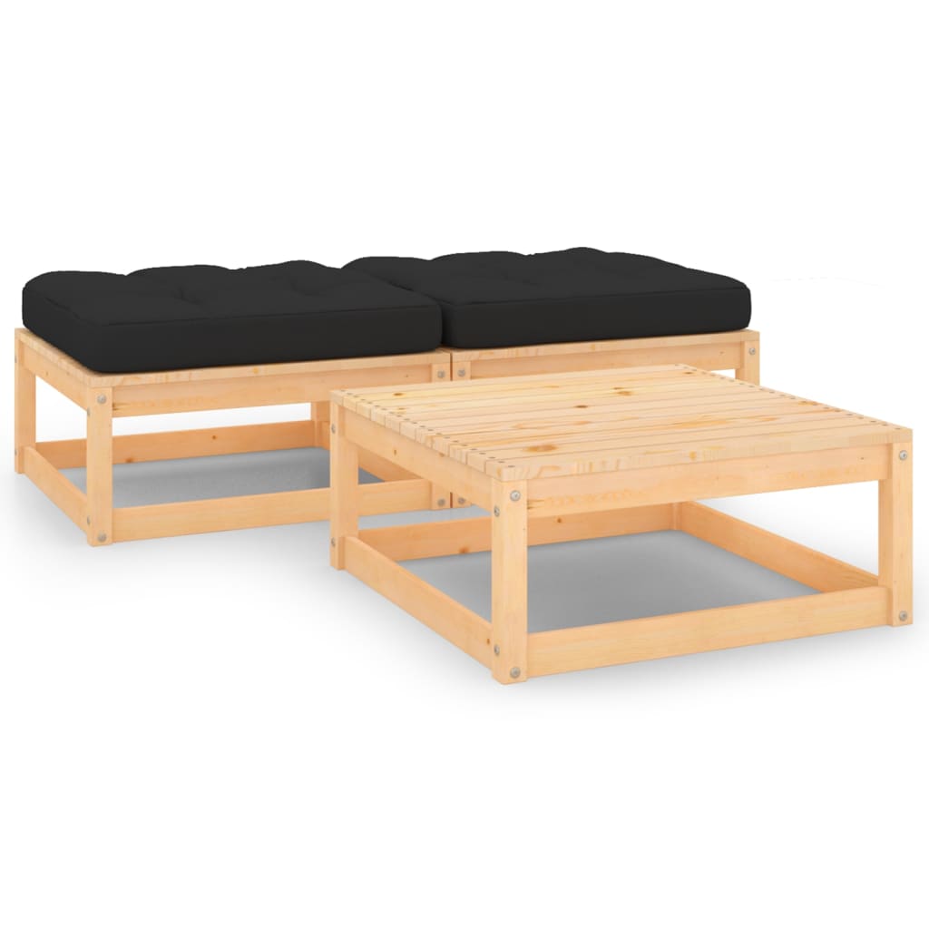 vidaXL 3-Piece Lounge Set with Cushions Solid Pine Wood