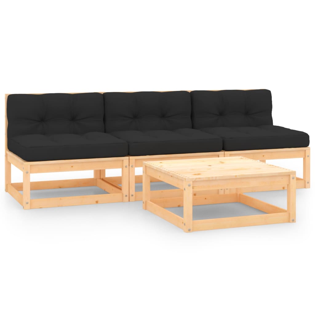 vidaXL 4-Piece Solid Pine Wood Lounge Set