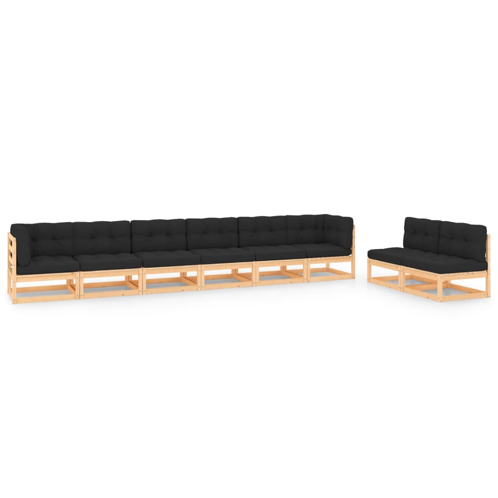 vidaXL 8-Piece Lounge Set Solid Pinewood Black