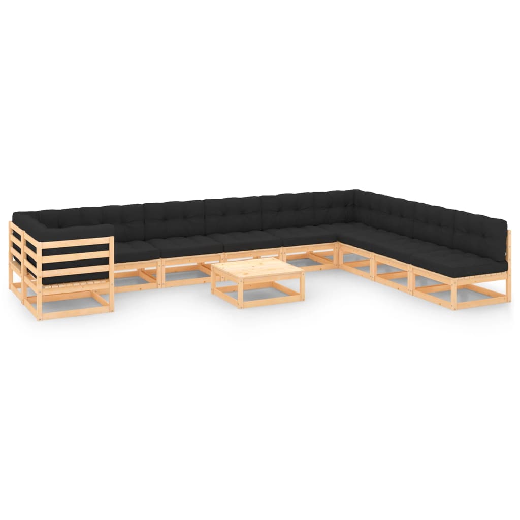 vidaXL 11-delige Loungeset massief grenenhout zwart