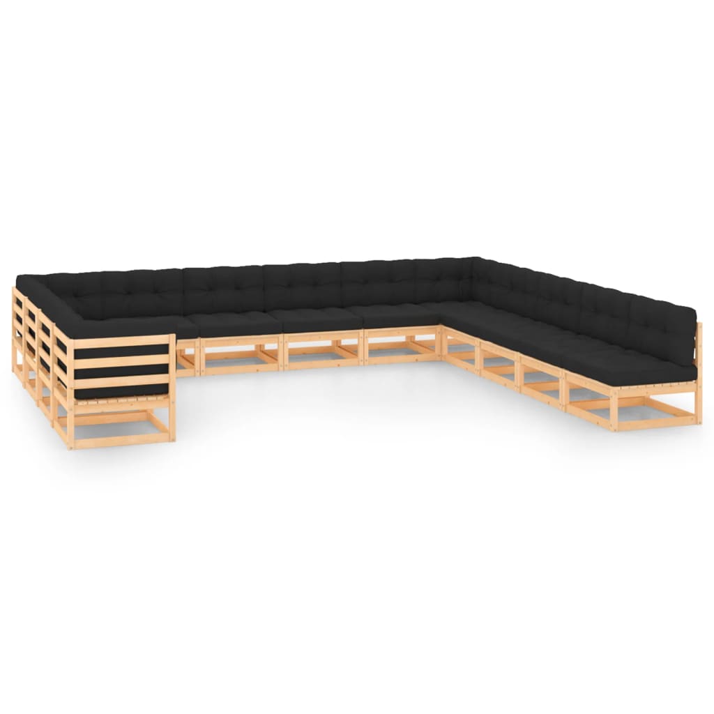vidaXL 13-piece Garden Lounge Set Solid Pinewood Black