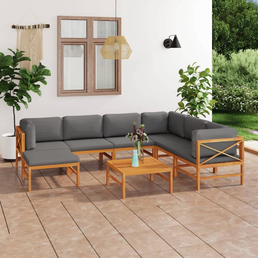 vidaXL 6-delige Loungeset met crèmekleurige kussens massief teakhout