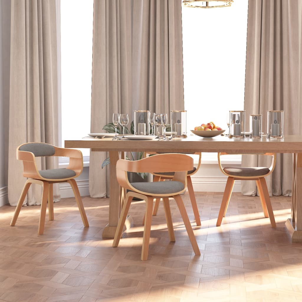 vidaXL Eetkamerstoel gebogen hout en stof lichtgrijs