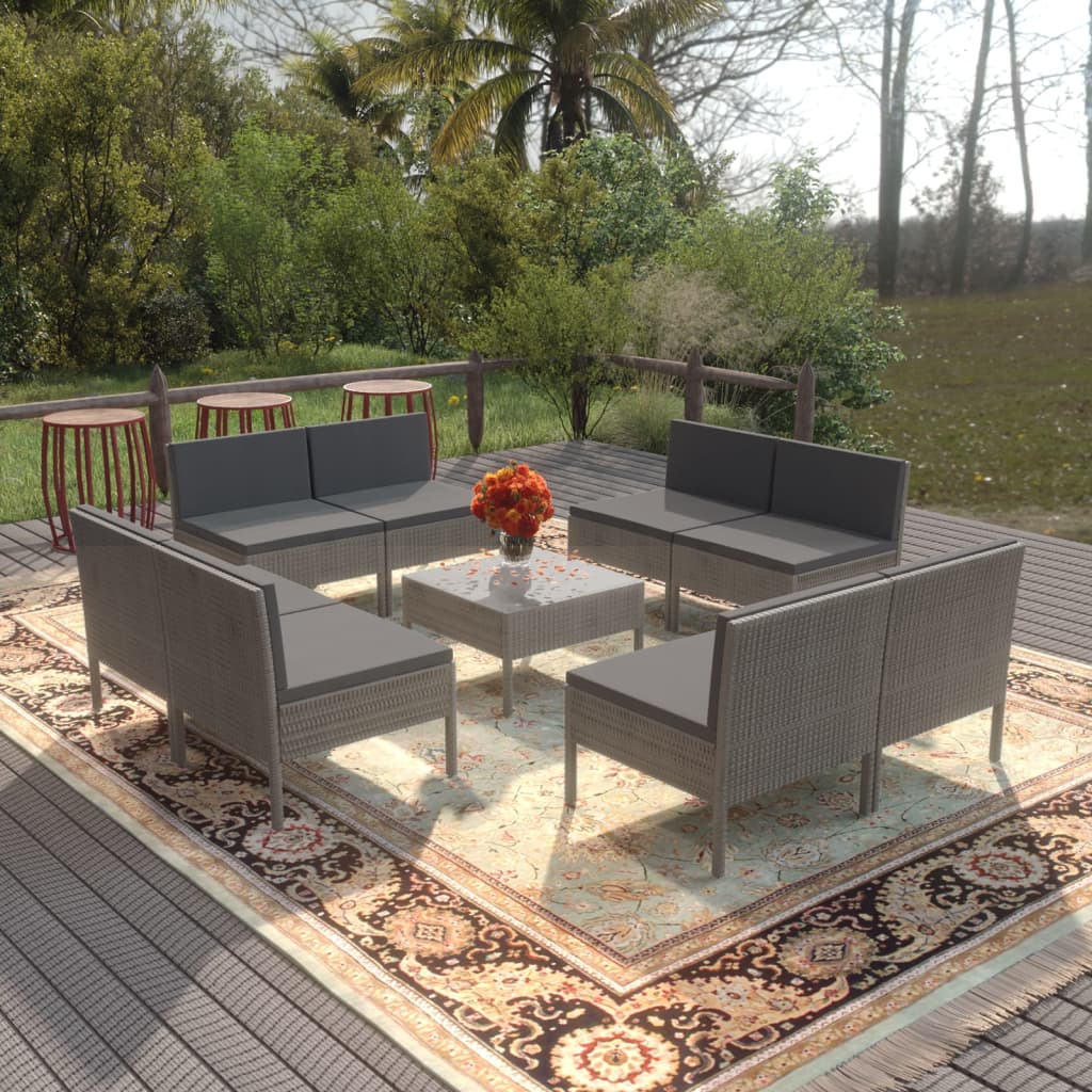 vidaXL 5-delige Loungeset met kussens poly rattan grijs