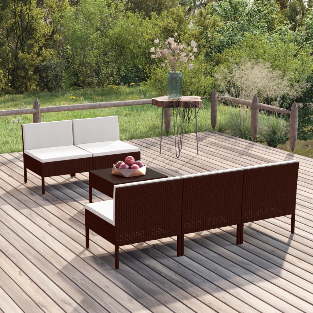 vidaXL 5-delige Loungeset met kussens poly rattan bruin