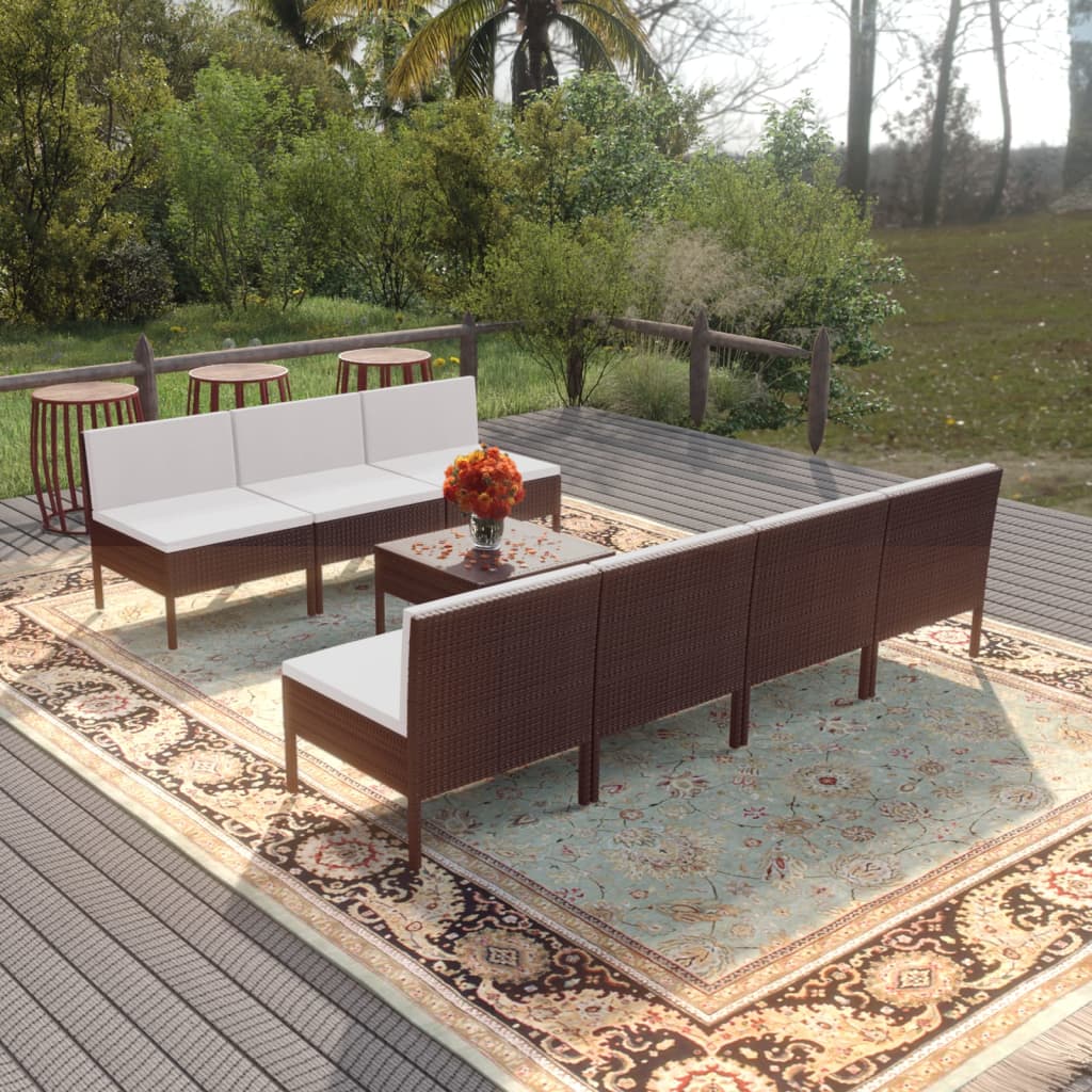 vidaXL 5-delige Loungeset met kussens poly rattan bruin